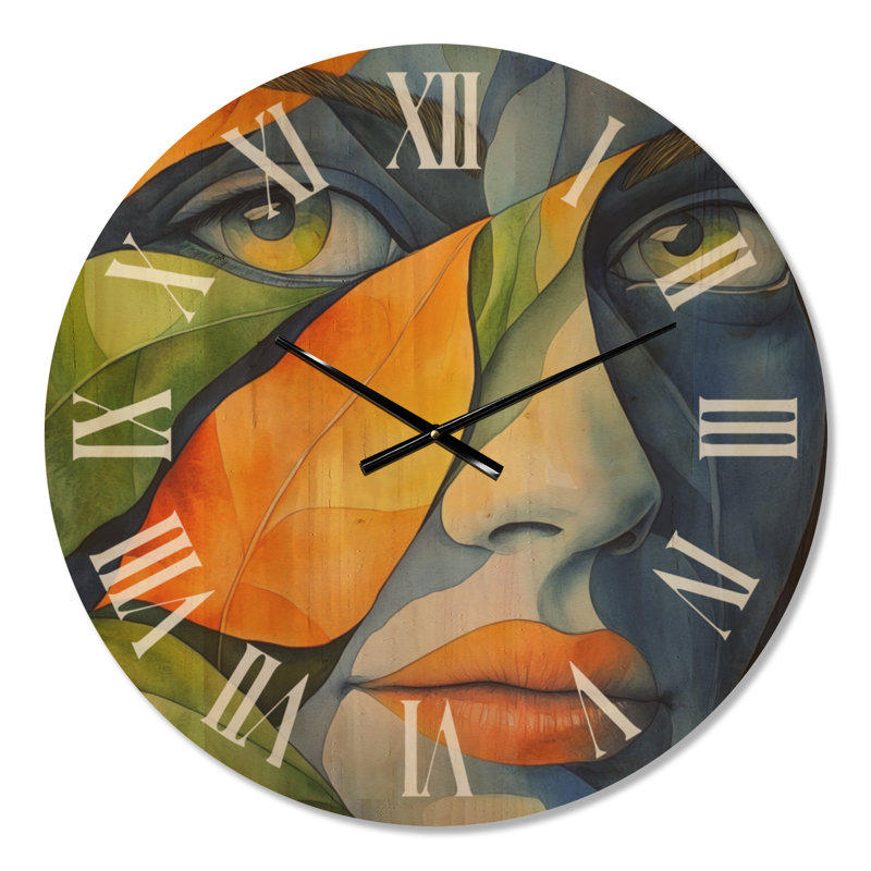 Vibrant Abstract Muse II - Horloge murale ronde moderne bleue, impression sur bois, Médium