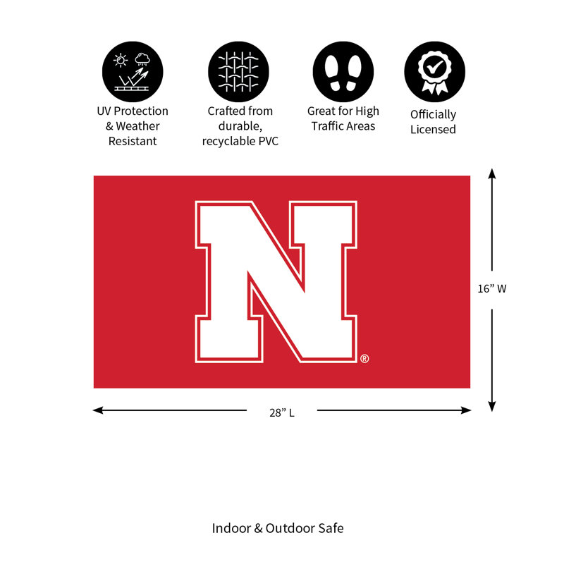 Tapis en PVC pleine couleur, 16 po x 28 po, Université du Nebraska