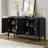 Wood Console Table with  Circular Groove Design Round Metal Door Handle-703385581