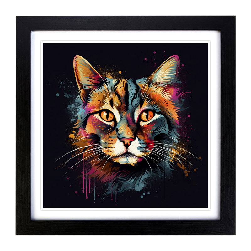 Cat Graphic No.3 - Framed Print, Black