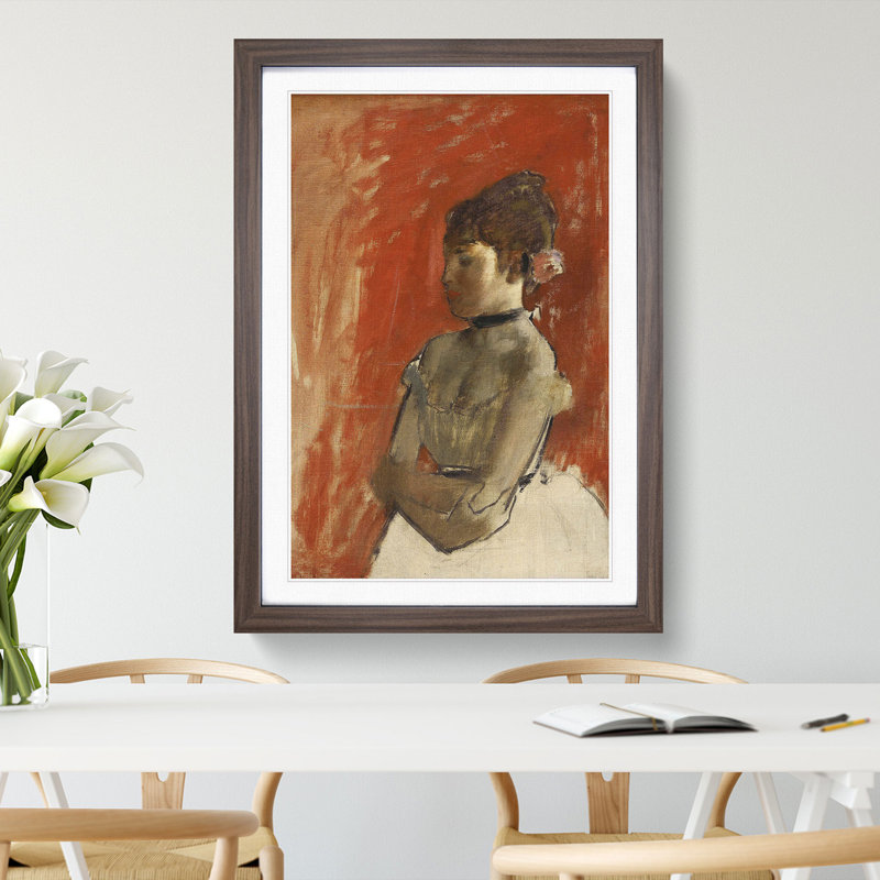 Ballet Ballerina Dancer with Crossed Arms by Edgar Degas - Picture Frame Painting, 65cm H x 48cm W x 2cm D, Walnut Framed