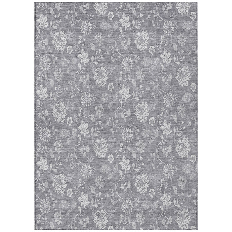 Tapis intérieur lavable floral gris argenté 3 pi x 5 pi