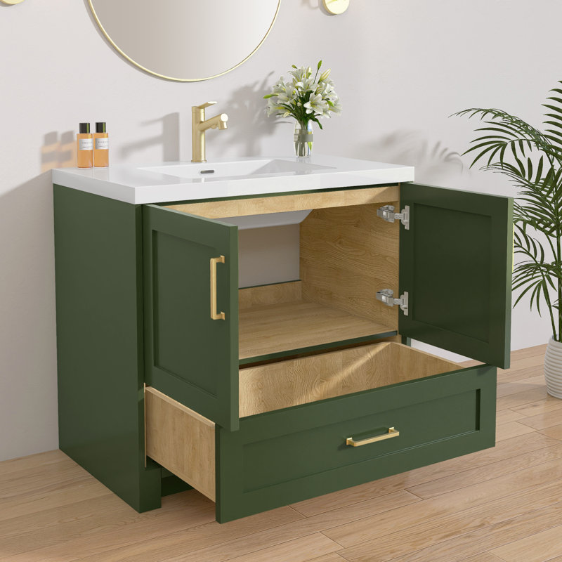 Base de meuble-lavabo simple en bois massif de 36 pouces seulement, Vert