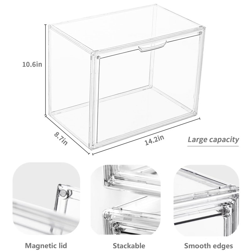 Acrylic Display Case, Clear Plastic Stackable Storage Bins With Magnetic Attraction Lid, Showcase For Cosmetics, Large Figures, Collectibles, 5 Pack (X-Large) (Clear)