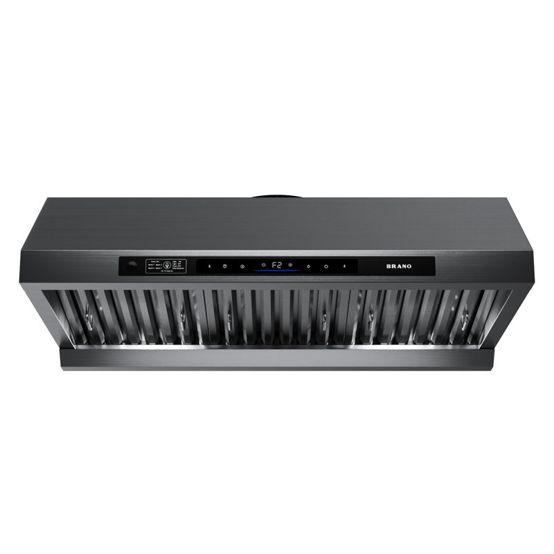 Hotte sous l'armoire 30 pouces BRano - Hotte à conduit 1200 pi³ / min avec contrôle de la voix et du geste, finition plaquée titane PVD, moteur à courant continu à 6 vitesses
