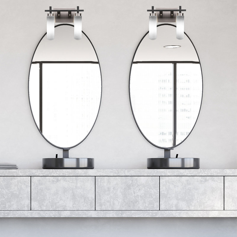 Salinda 2 Light Bath Bar, Matte Black/Brushed Nickel, White Muslin