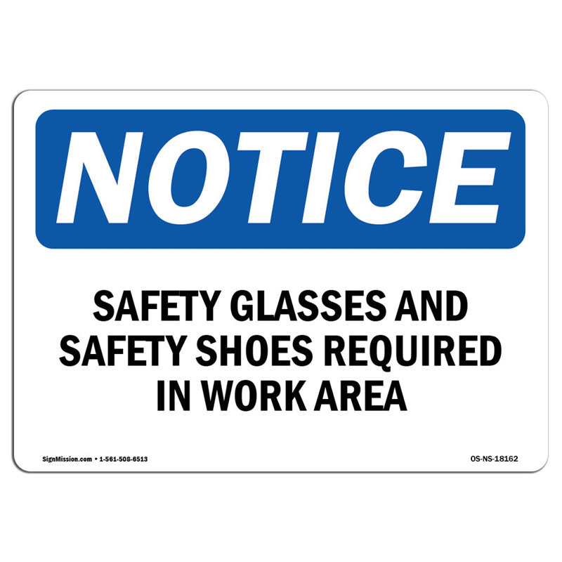 Enseigne en aluminium 12 x 18 avec lunettes de sécurité et chaussures de sécurité requises