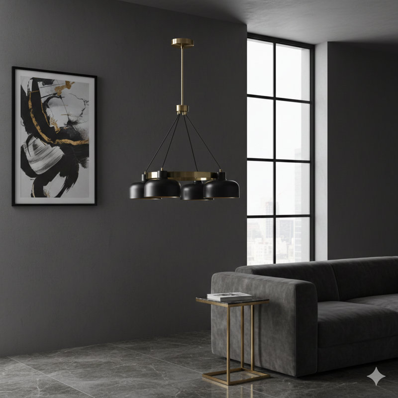 Four-Light Chandelier Using Metal Shades.