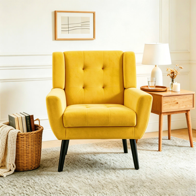 Fauteuil d'appoint Bolanle, Velours jaune