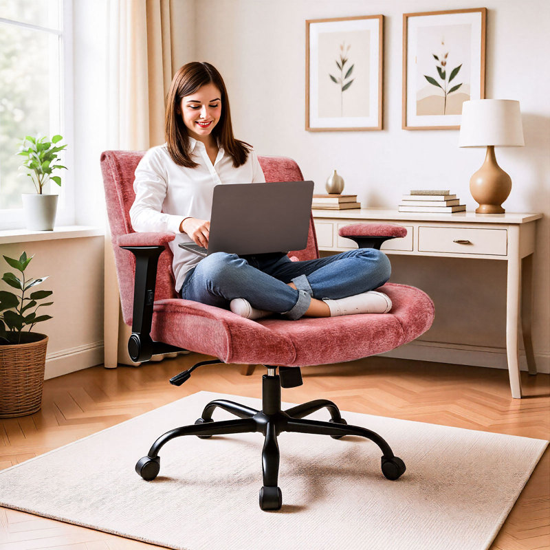   Chaise de bureau rembourrée à haut dossier avec coussin lombaire, Rouge