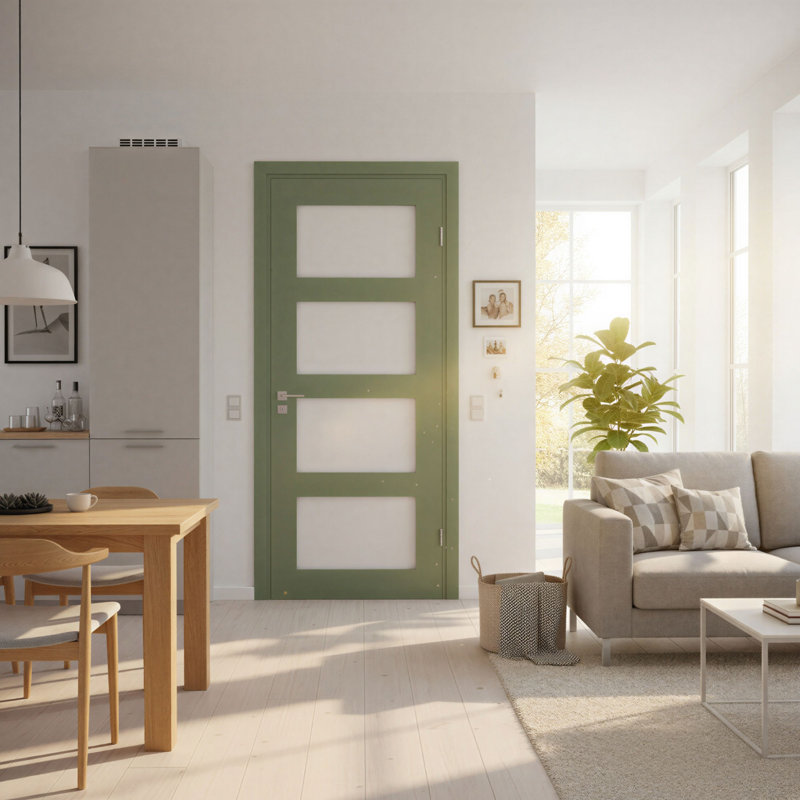 Portes Milette -Porte intérieure | 4 verres blanc satiné shaker avec apprêt blanc | Conçu et fabriqué au Canada