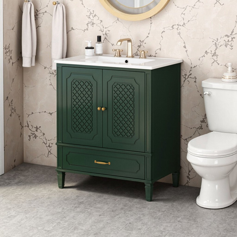 Ensemble de meuble-lavabo vintage avec lavabo Farmhouse | Portes à fermeture en douceur, grand espace de rangement et cuve en céramique