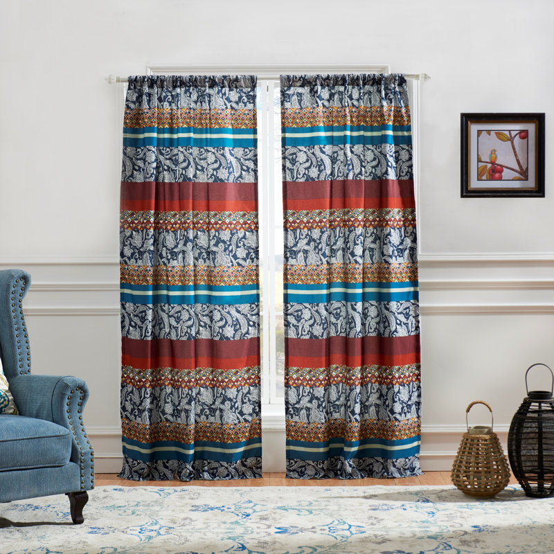 Vista Paisley Striped Semi-Sheer Rod Pocket Curtain Panels