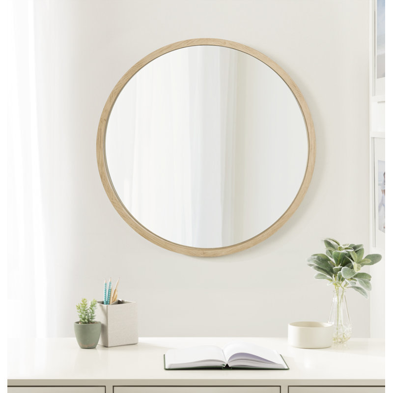 Miroir rond en bois manufacturé Shivai, Naturel