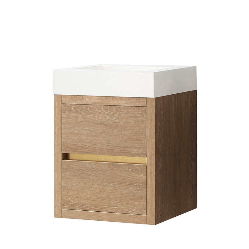 Vali 17.7'' Single Bathroom Vanity with Composite Top, North American Oak Finish, White