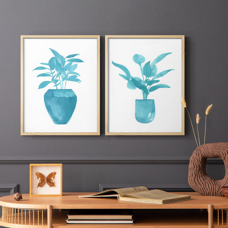 Impression encadrée V-Premium Watercolor House Plant - prête à être accrochée - aucun clou requis - aucun clou requis, Doré