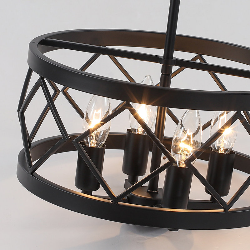 Modern 4-Light Dimmable Industrial Drum Semi Flush Mount Farmhouse Round Ceiling Fixture for Kitchen Island Living Room Hallway