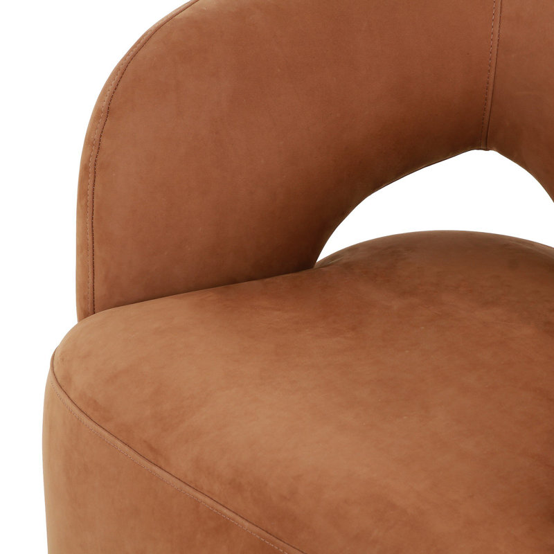 Mazie Swivel Barrel Chair, Nubuck Cognac Top Grain Leather
