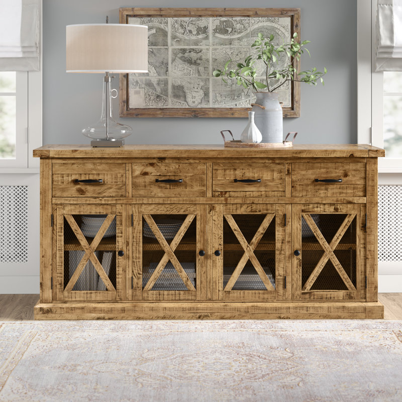 Buffet en bois de pin 4 tiroirs Honario, Doré
