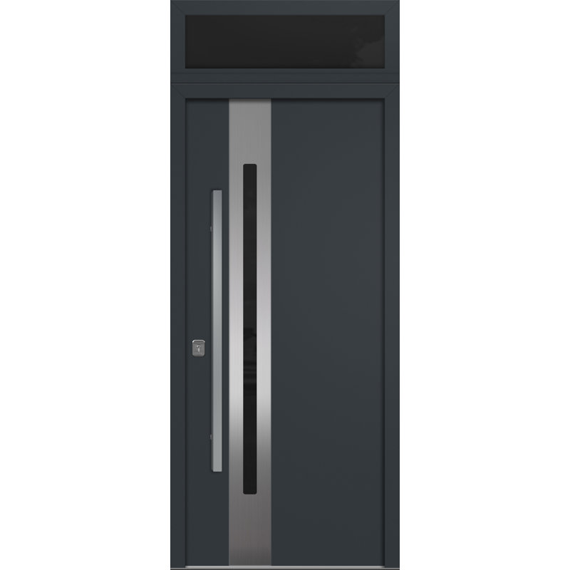 Modern Exterior Entry Steel Door 36in x 80in - Inox S2 with Transom, Right Hand/Inswing, Gray