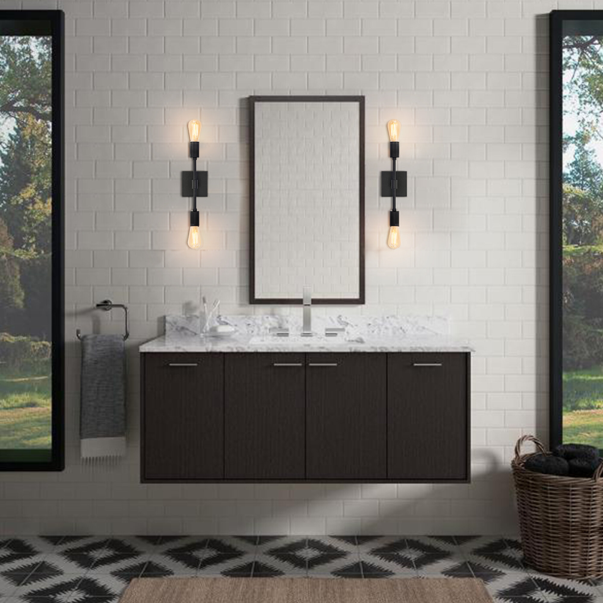 17 Stories Breeonna 2-Light Dimmable Matte Black Modern Bathroom Vanity ...