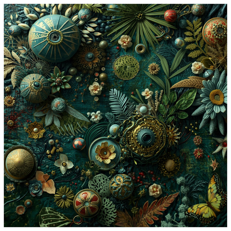 Coussins Intricate Botanical Collage, 14 X 14 pouces