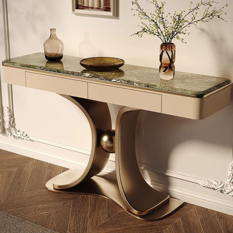 Console légère en métal de style luxueux, 33.4" H x 62.9" W x 13.7" D, Vert