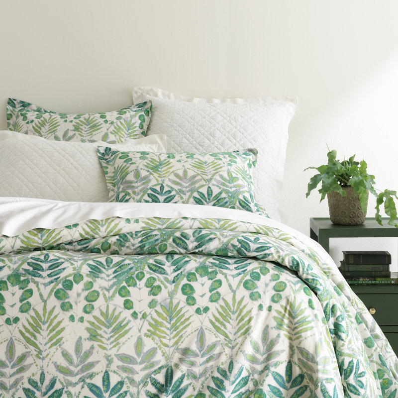 Full/Queen Green Botanical Cotton Linen Duvet Cover