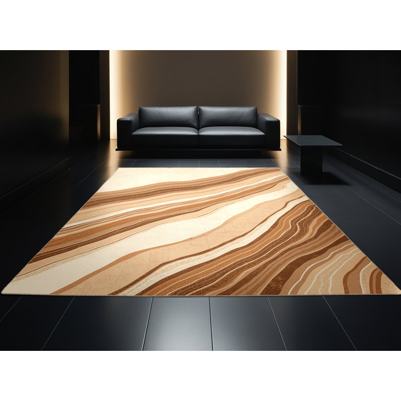 Machine Washable Parez Grand Canyon Rustic Ombre Rug in Beige – Beige Binding, 4x6