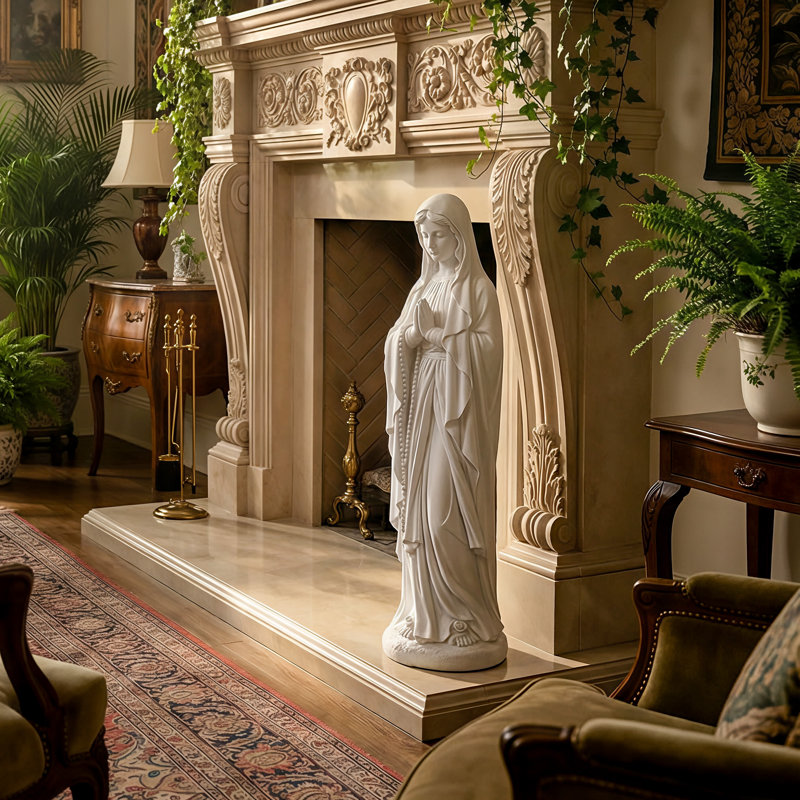 Statue de jardin 30 po avec oxyde de magnésium, Praying Virgin Mary (Ivory White)