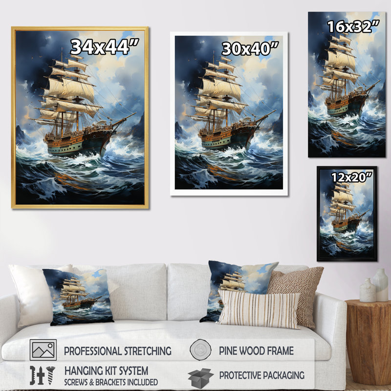 Impression d'art sur toile Pirates Ghost Ship - Pirate, Encadrement doré, H 32 po x l 24 po x P 1 po