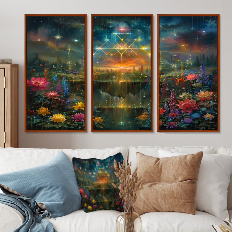 Gloucester - ensemble d'art mural abstrait paysage, H 40 po x l 60 po x P 1 po, Cadre flottant brun