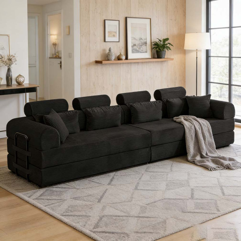 Canapé modulaire en L, Noir