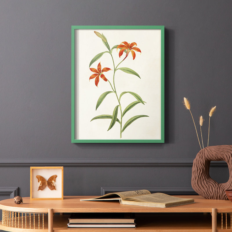 Fleurs des saisons III, reproduction encadrée - bois massif, Vert, H 10 po x l 8 po