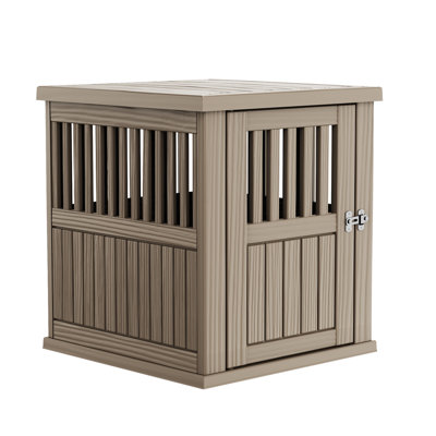 Table de bout avec cage verrouillable pour meuble pour chien avec barrière verrouillable, chenil ventilé pour petits et moyens chiens, assemblage facile