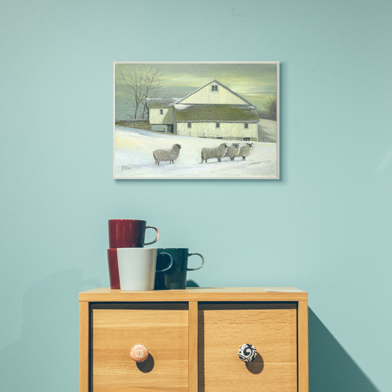 «Sheep in Front of The Farmhouse», peinture, Plaque murale, H 13 po x l 19 po x P 0,5 po