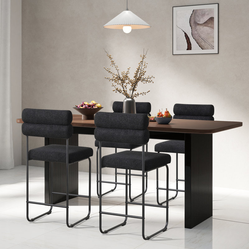 Set of Counter Height Bar Stools 26'' Counter Stools w/ Metal Frame & Footrest, Black, 4