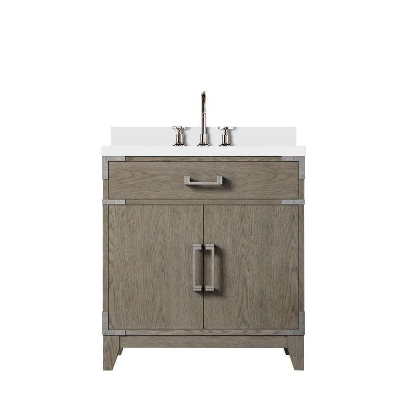 Laurel 30 in W x 22 in D Single Bath Vanity and Faucet Set, Gray Oak, White Quartz
