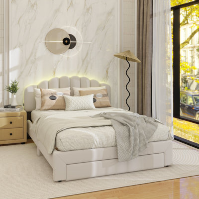 Teddy Fleece Queen Size Upholstered Platform Bed With Drawer by Latitude Run