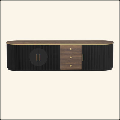 70.8'' Modern Minimalist TV Stand For Tvs Up To 80 Inches, Entertainment Center With 3 Drawers And 1 Shelf, Metal Handles And 2 Cabinets For Living Room