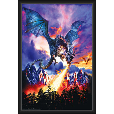  Officiellement sous licence Dragon Fire - Affiche d'art encadrée - 24 x 36 pouces - Cadre en bois d'ingénierie robuste avec verre plexi - prêt à être accroché