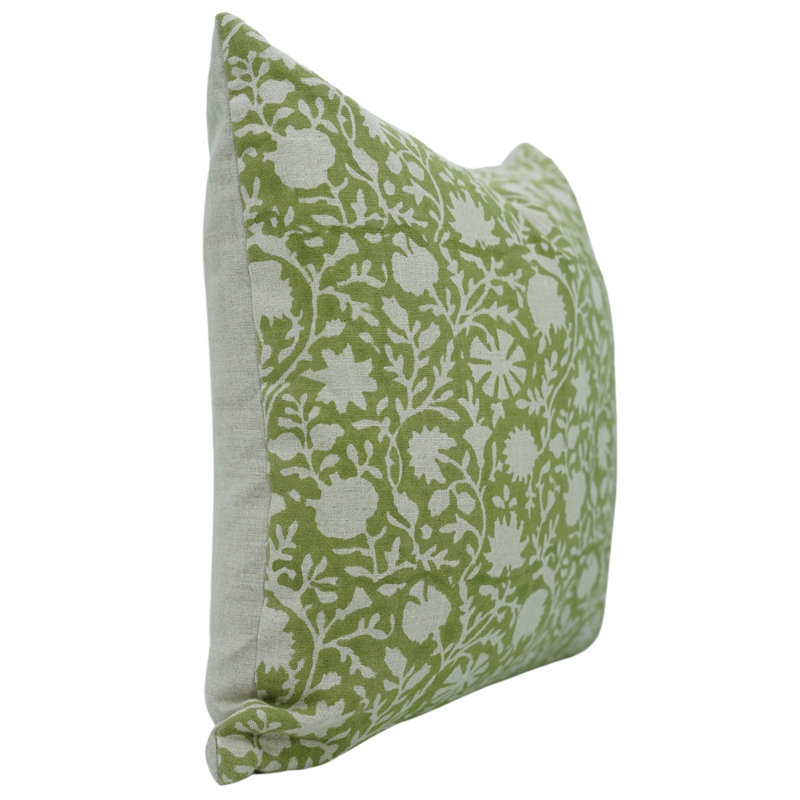Housse de coussin Art Fab Fabine - Élégant accent de lin, Saat Samundar, Carrée, Motif floral vert, H 26 po x l 26 po