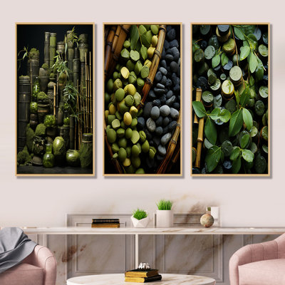 Tranquil Greenery Bamboo Oasis I - Bamboo Canvas Wall Art Set Of 3