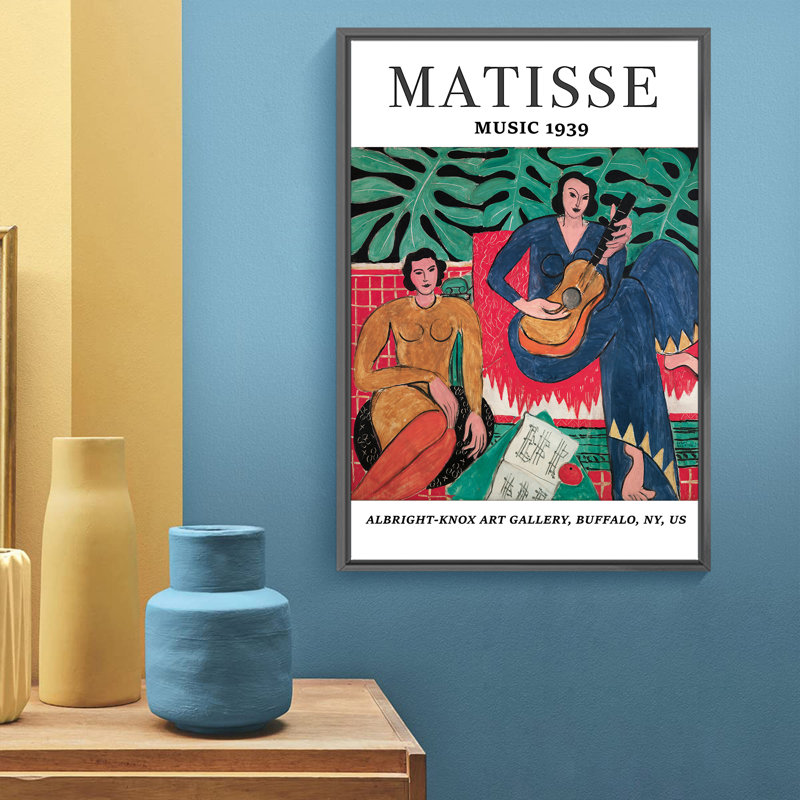 Matisse Aesthetic Abstract - Impression sur toile, Cadre noir, H 16 po x l 12 po x P 1,5 po