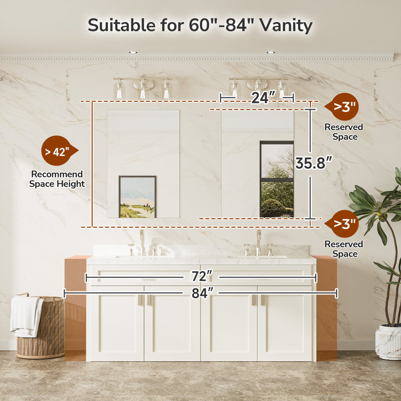 Miroir de salle de bain sans cadre, 36 po x 24 po, 2