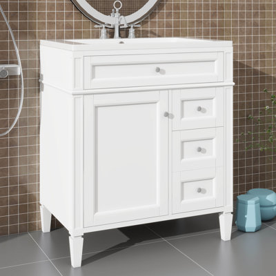 Meuble-lavabo moderne de 30 pouces avec lavabo supérieur, 2 tiroirs et un tiroir à ouverture frontale