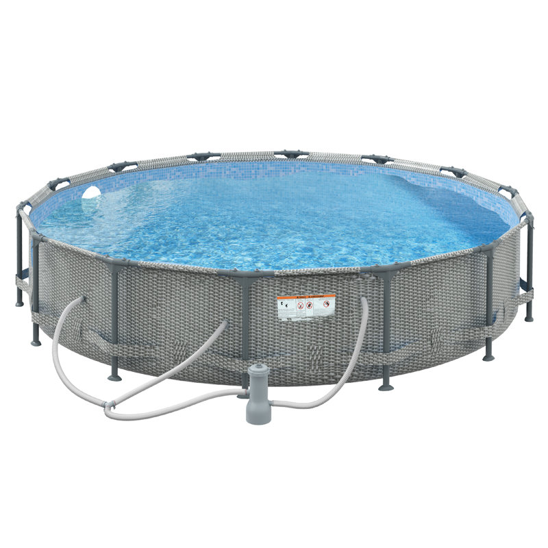 Round Frame Set Pool 33.1'' H x 168.1'' W x 168.1'' L , with Pump Included, Gray Wicker