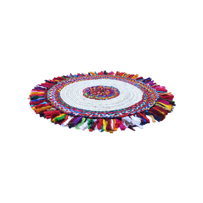 Tapis rond d'intérieur / extérieur multicolore tissé à la main, Rond 3 pi