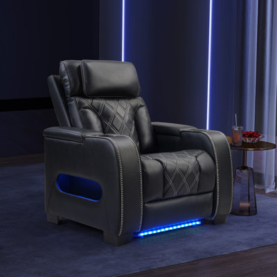 37.4" Wide Modern Top Leather Dual Motor Power Recliner With Adjustable Headrest & Ambient Lighting by Orren Ellis