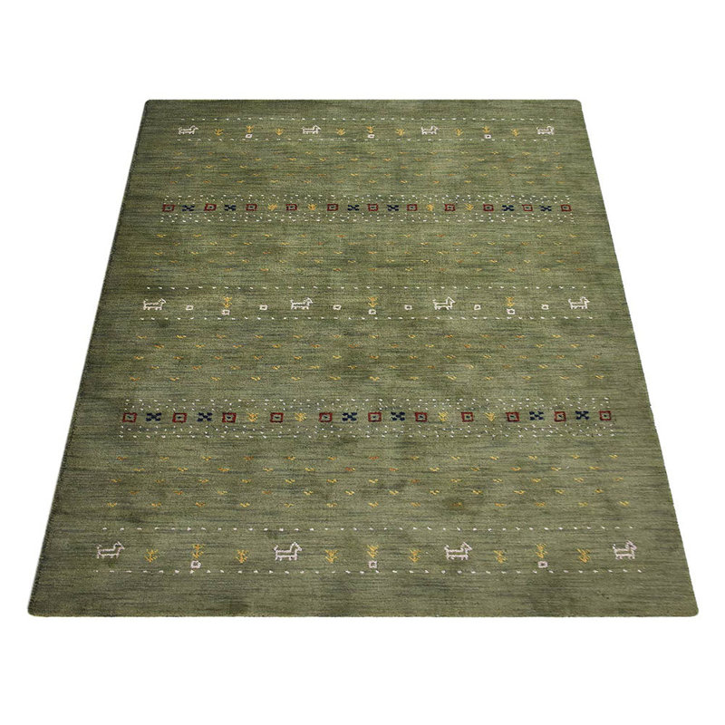 Hand Knotted Loom Wool Eco-Friendly Area Rugs - Square, Green Color, Contemporary Modern Design, High Pile Thick Handmade Anti Skid Area Rugs for Living Room, Bed Room
